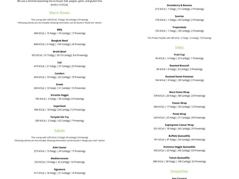 SoFresh Menu