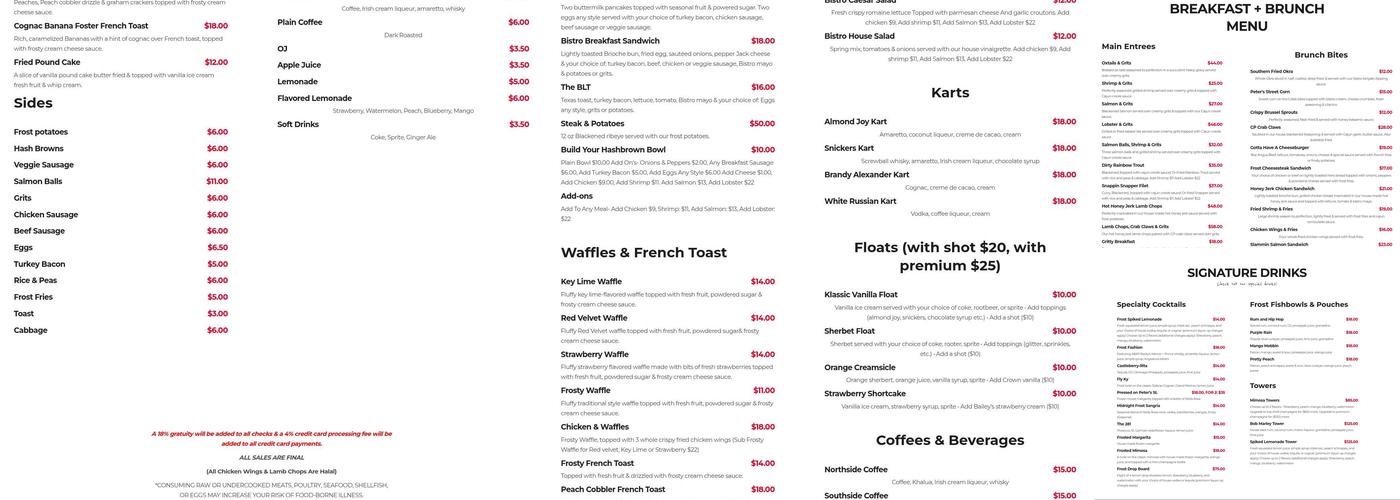 Frost Bistro Menu