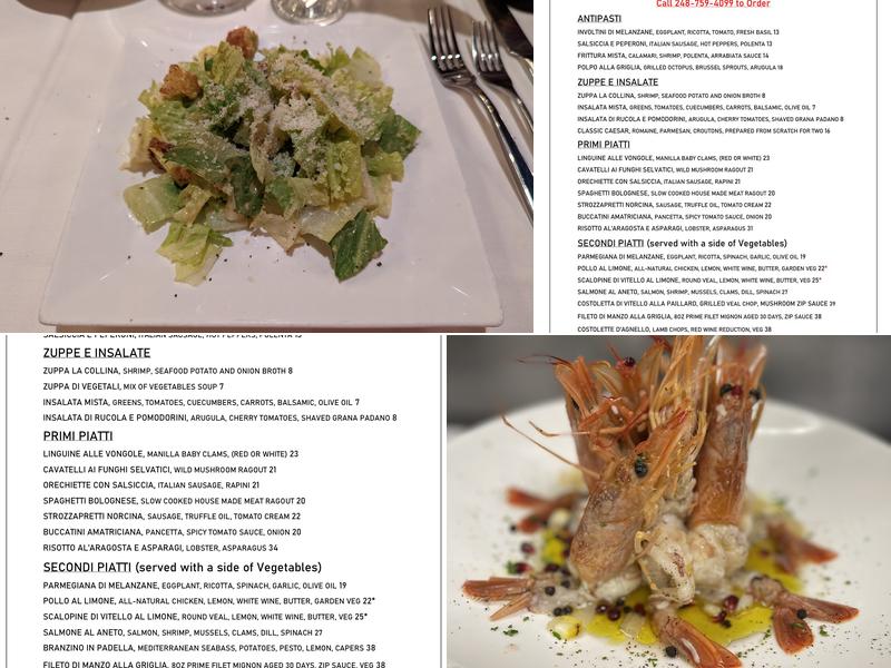 La Collina Ristorante Italiano Menu