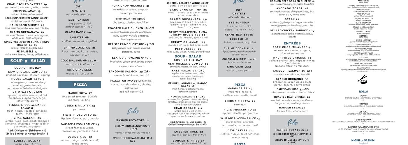 Stern & Bow Restaurant Menu
