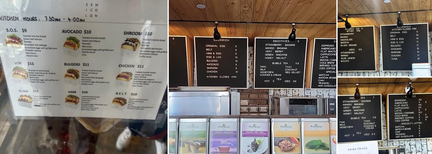 Semicolon Cafe Menu