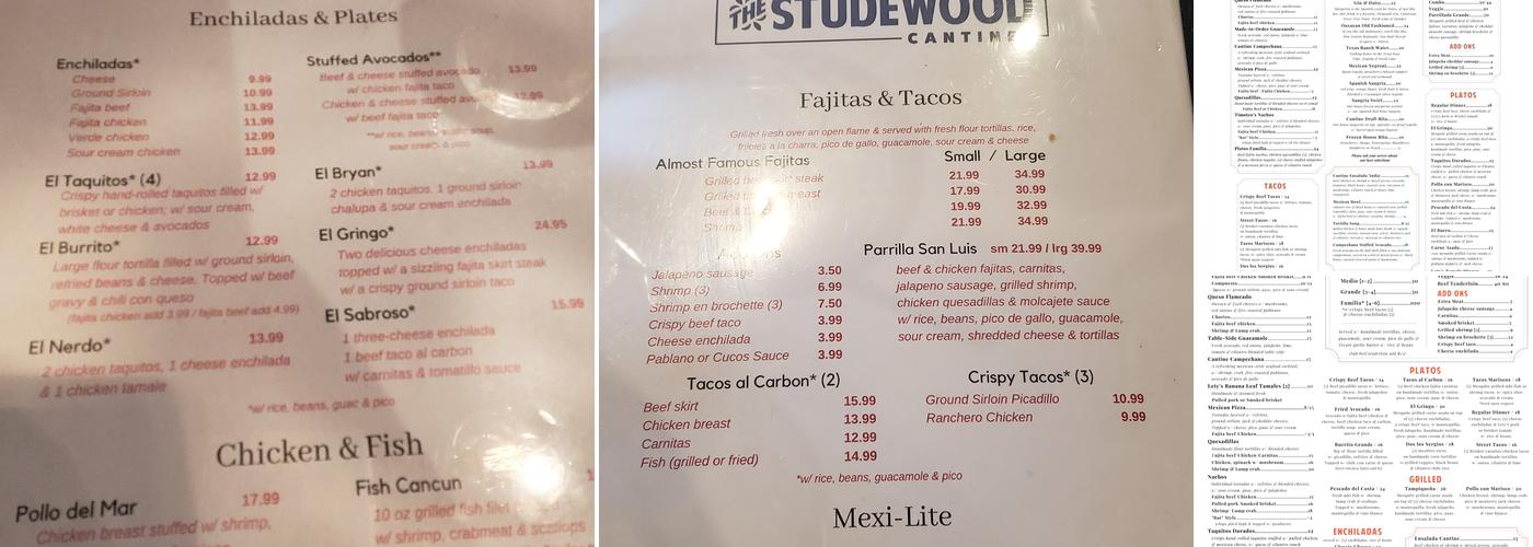 Studewood Cantine Menu