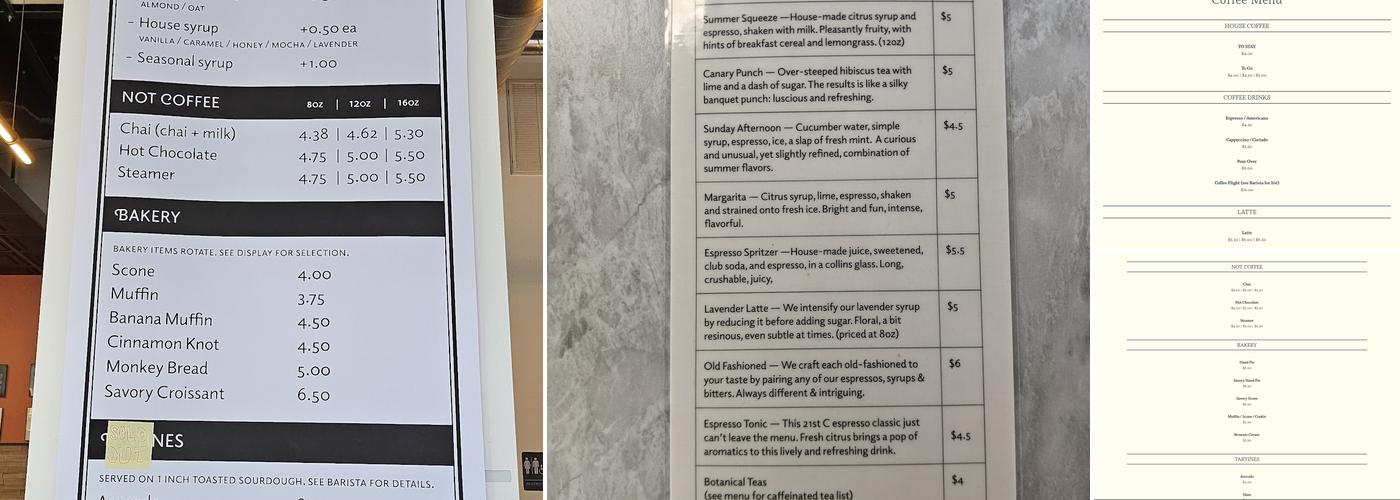 Canary Coffee Bar Menu