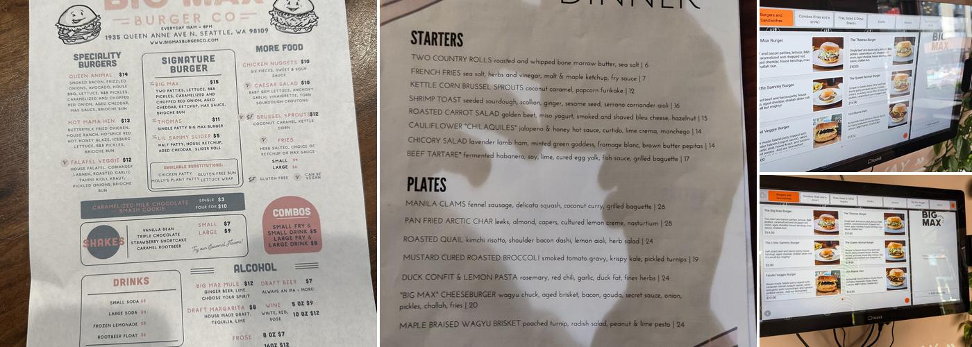 Big Max Burger Co Menu