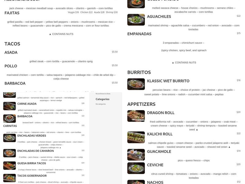 Kalaveras Menu