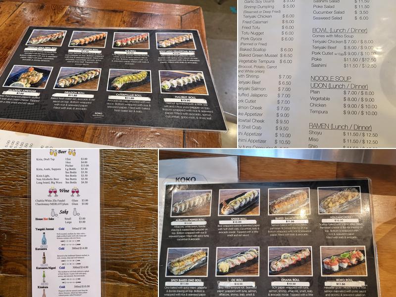 Koko sushi Menu