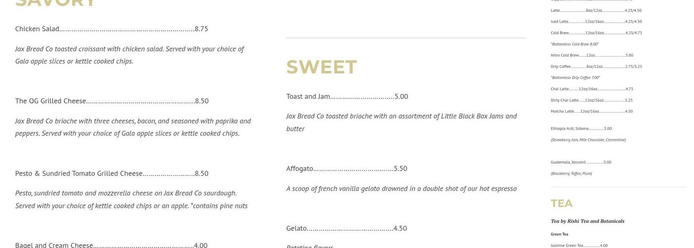Sago Coffee Menu