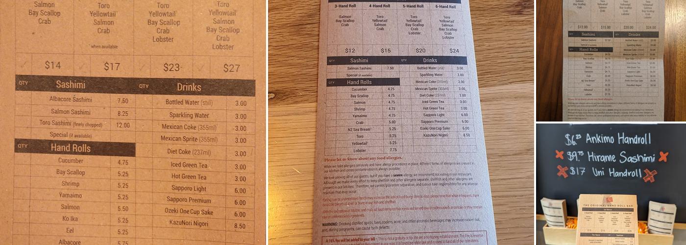 KazuNori: The Original Hand Roll Bar Menu