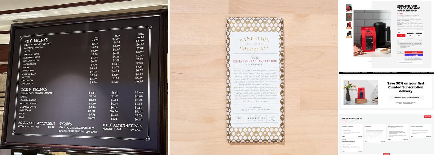 Equator Coffees Menu