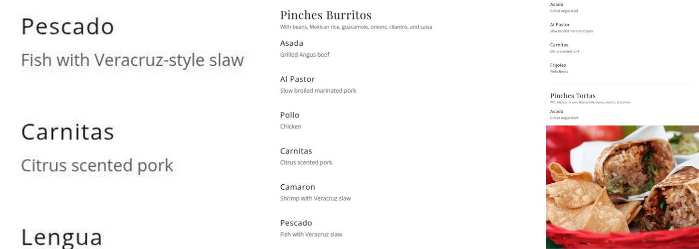 Pinches Tacos DTLA Menu