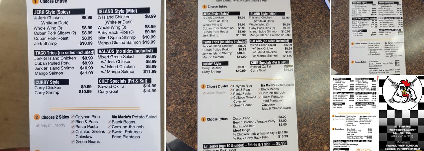 Jerks of the Caribbean Menu