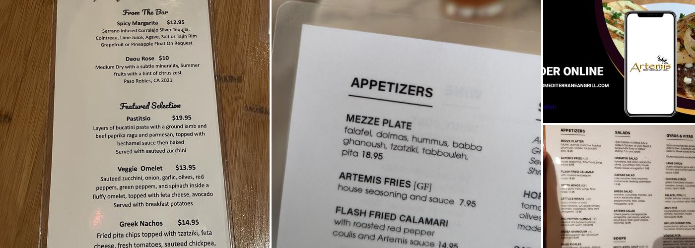 Artemis Mediterranean Grill Menu