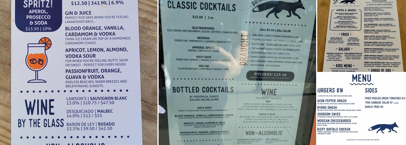 Fox Burger Menu