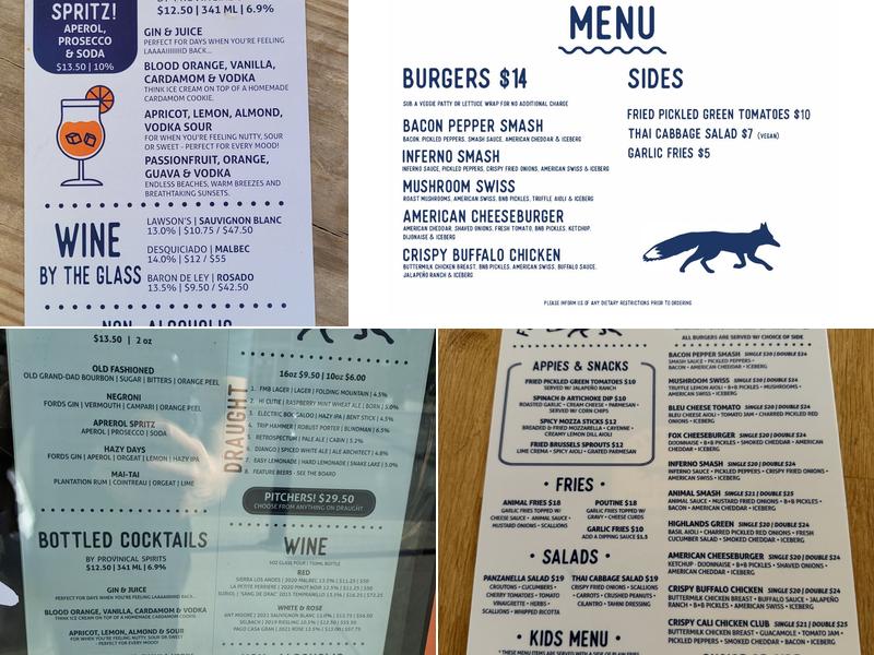 Fox Burger Menu