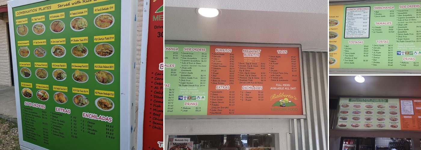Raliberto's Menu