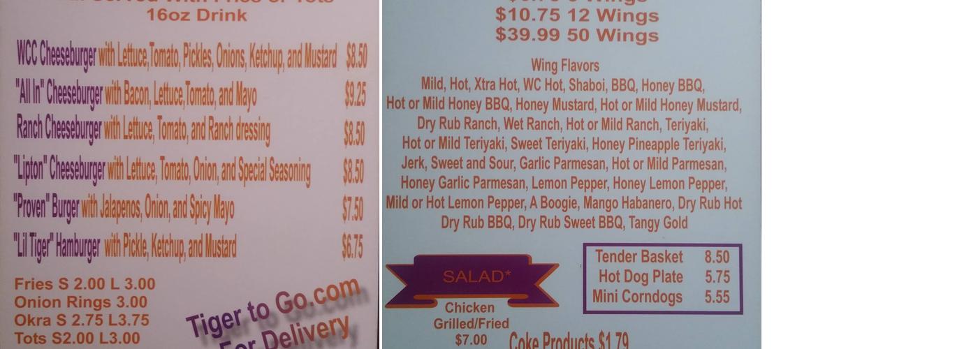 World Class Cheeseburgers Menu