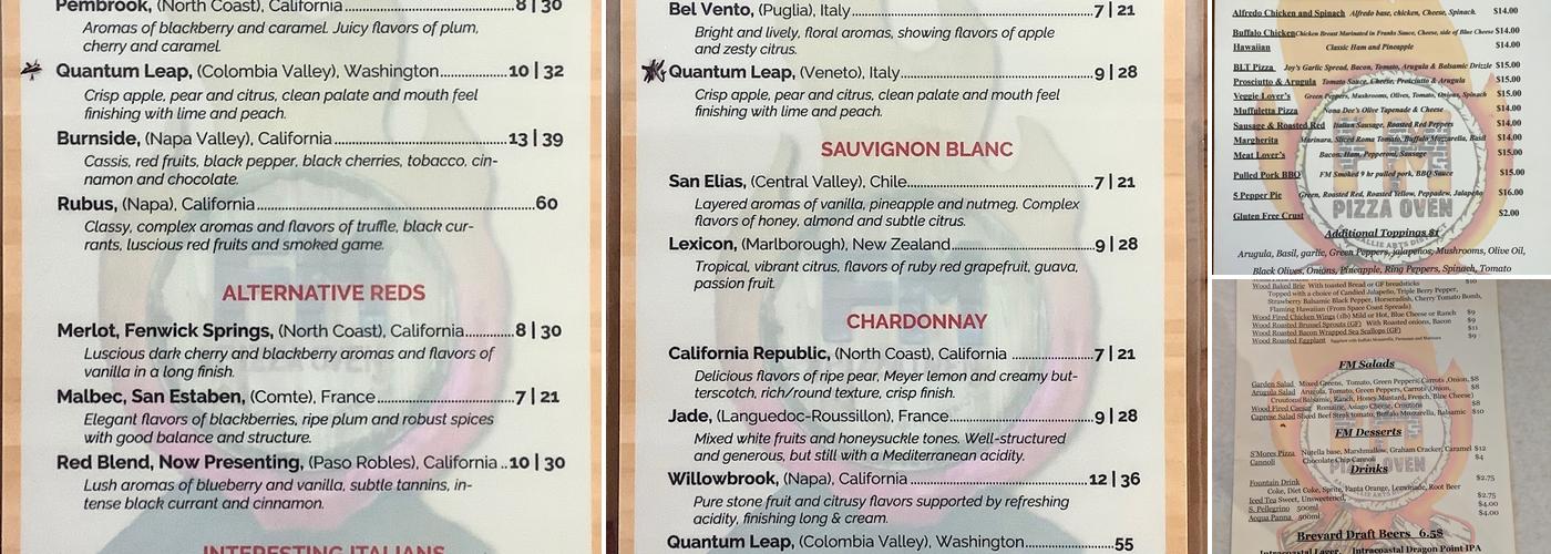 Fm Pizza Oven Menu