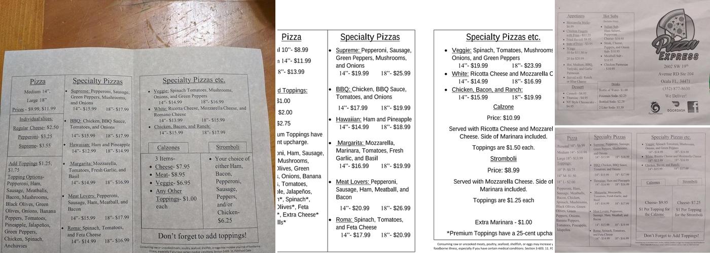 Pizza Express Menu