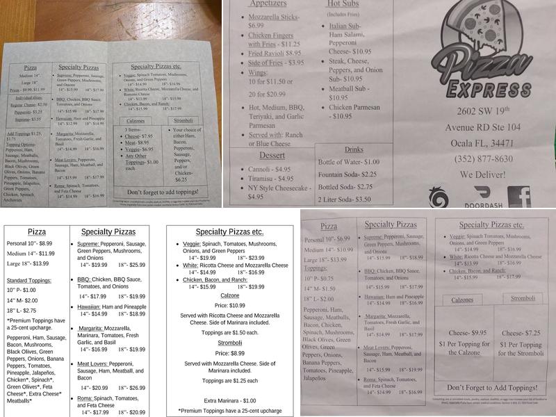Pizza Express Menu