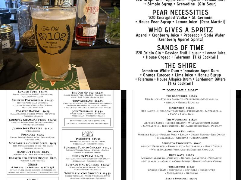 The Old no. 102 Tap House Menu