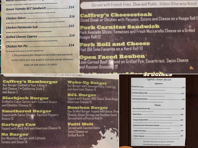 Caffrey's Menu