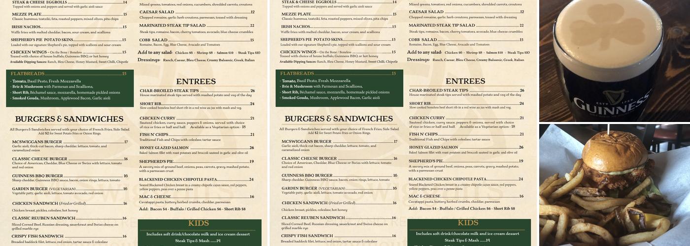 McSwiggans Pub and Restaurant Menu