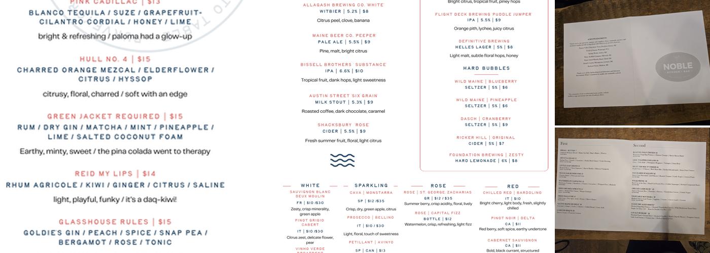 Noble Kitchen + Bar Menu