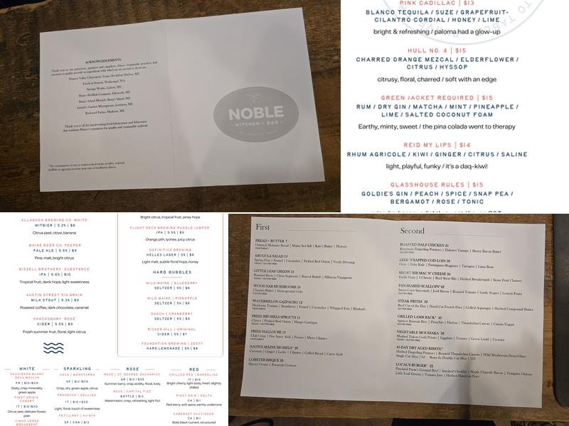 Noble Kitchen + Bar Menu