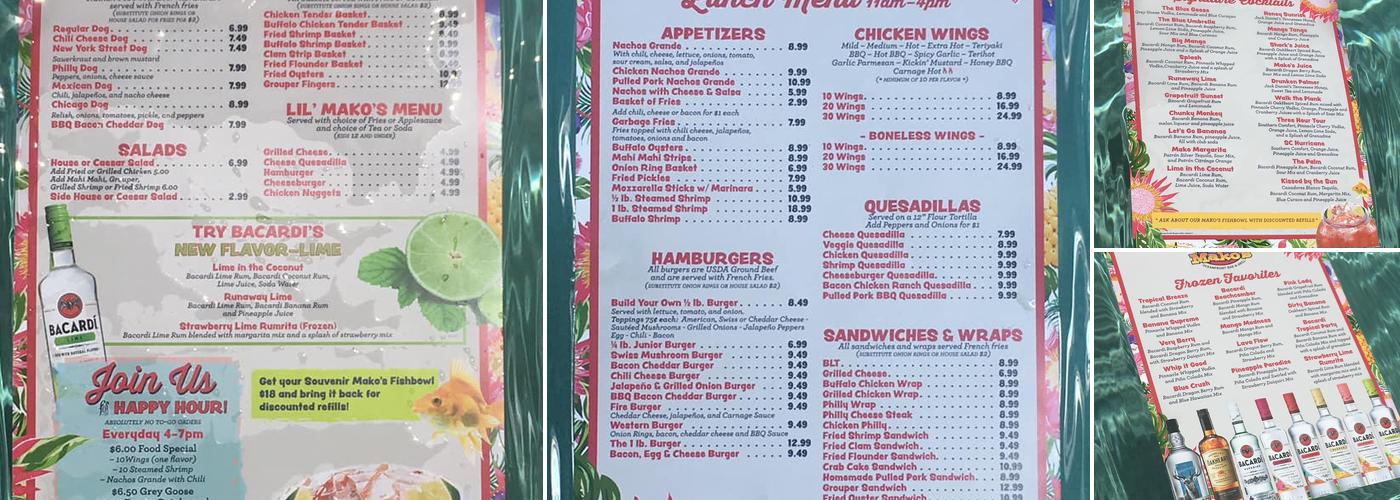 Mako's On The Boulevard Menu