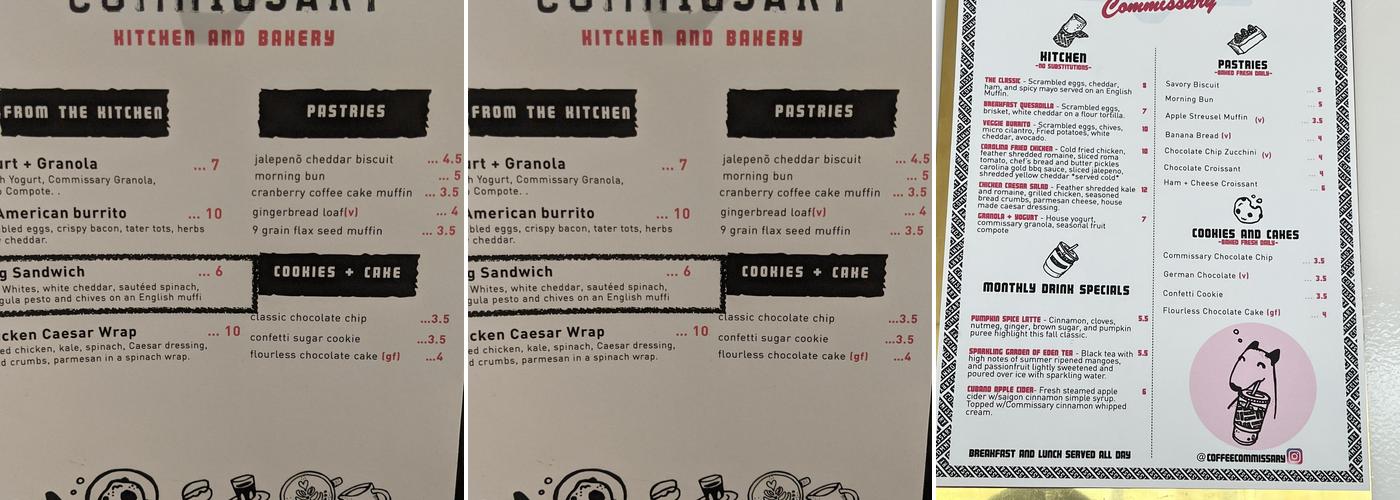 Coffee Commissary Menu