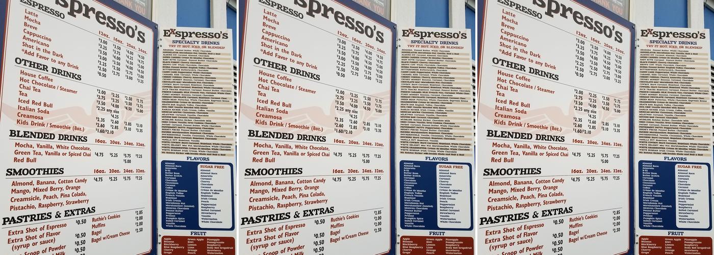 Exspresso's Menu