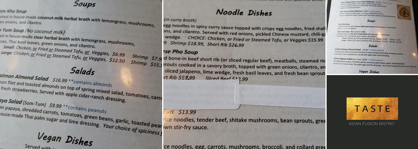 Taste Asian Fusion Bistro Menu