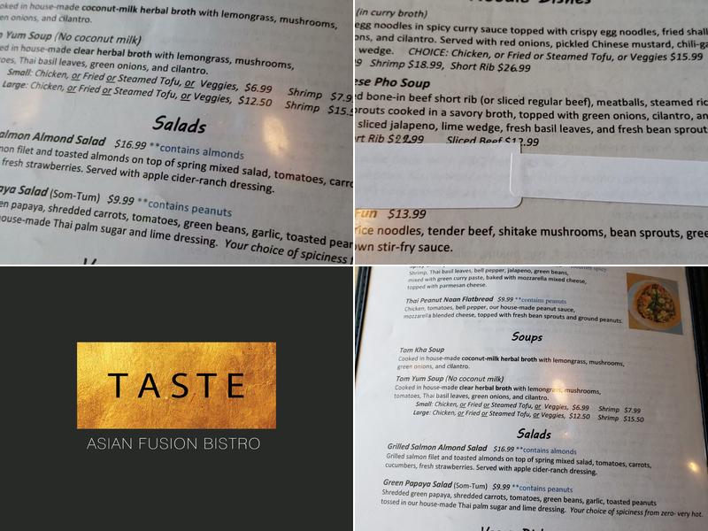 Taste Asian Fusion Bistro Menu
