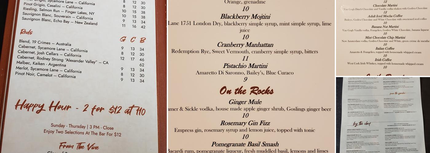 110 Grill Menu