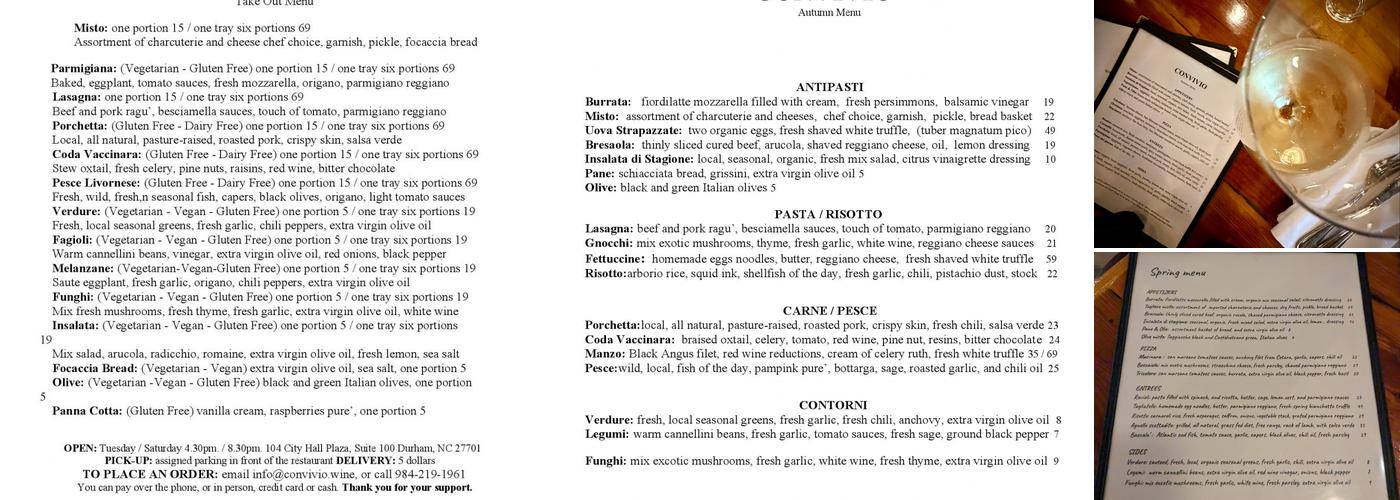 Convivio Restaurant Menu