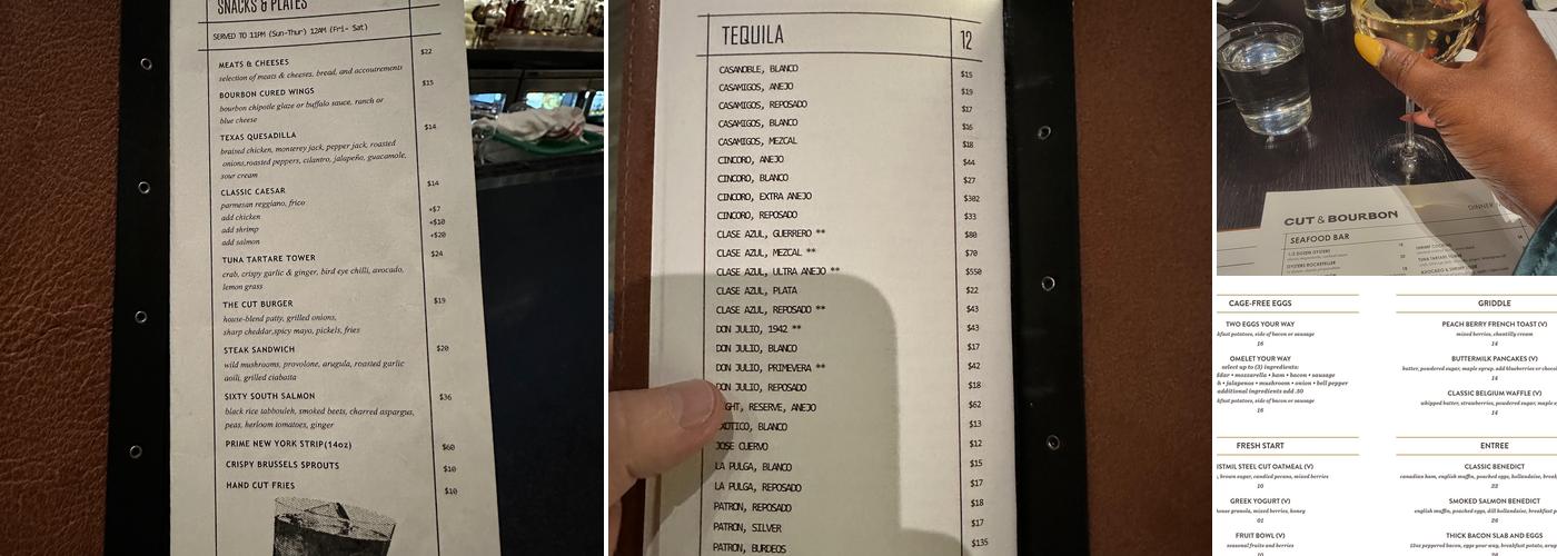Cut & Bourbon Menu