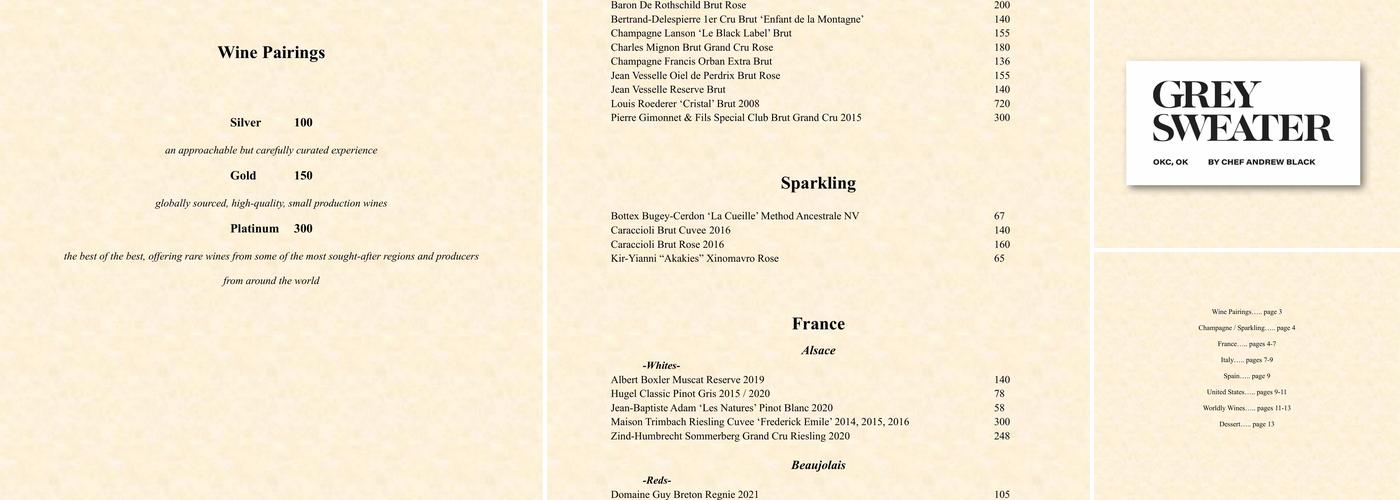 Grey Sweater Menu