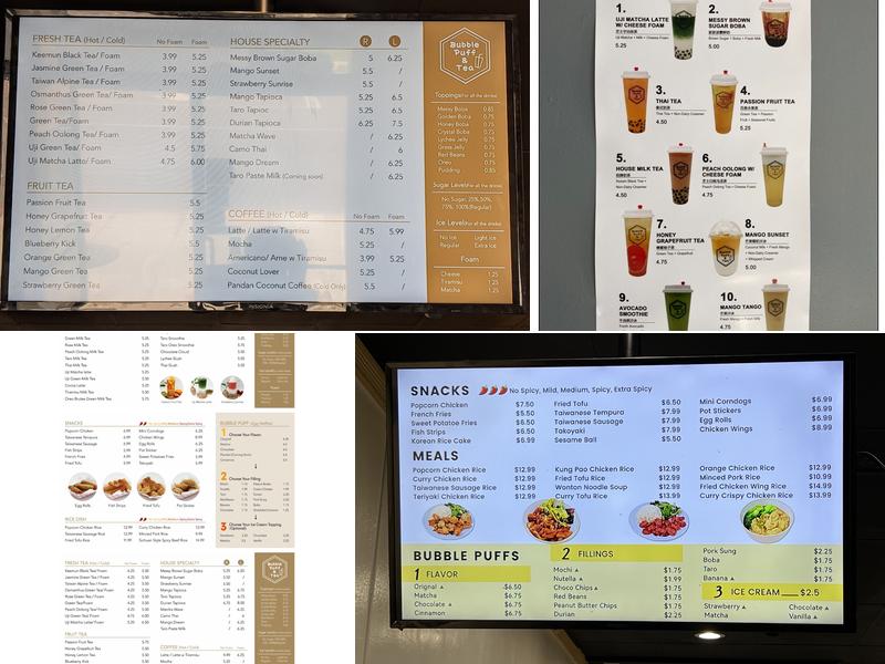 Bubble Puff & Tea Cafe Menu