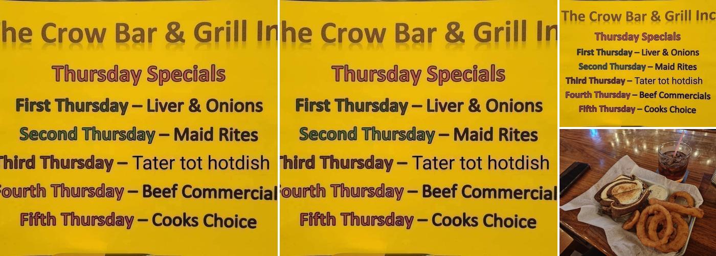 The Crow Bar & Grill Inc Menu