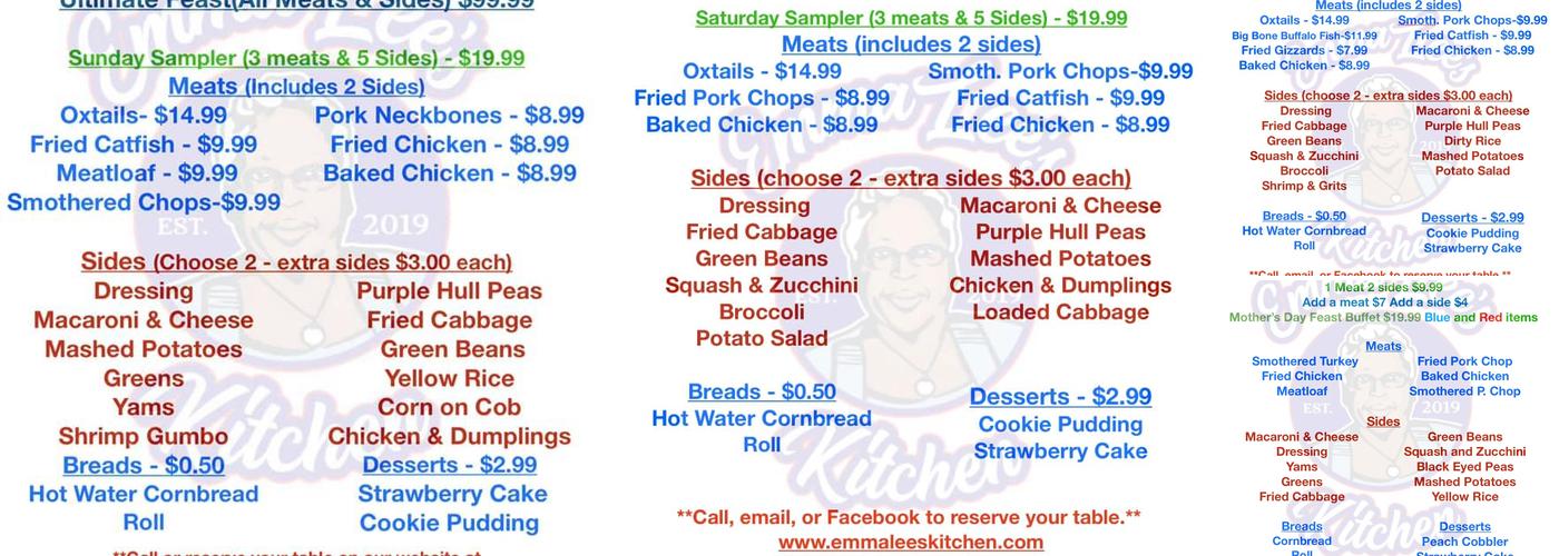 Emma Lee’s Menu