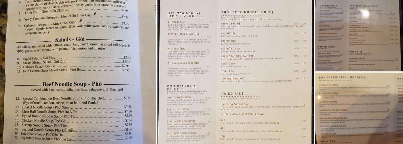 Phở Saigon Vietnamese Cuisine Menu