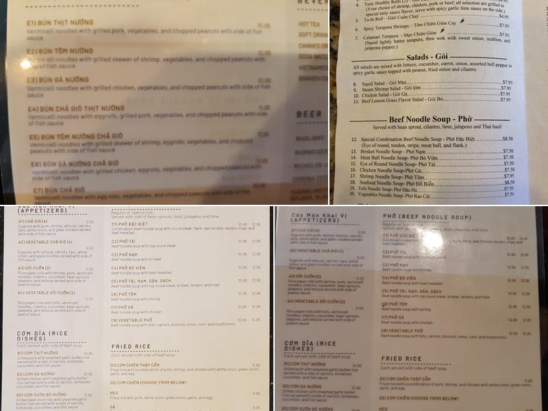 Phở Saigon Vietnamese Cuisine Menu