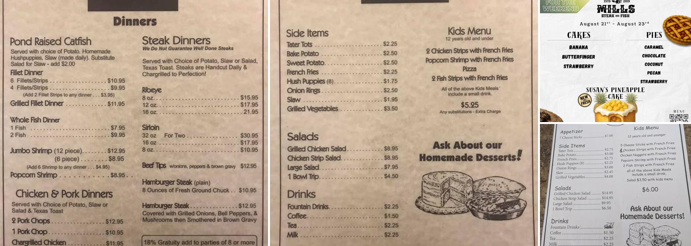 Mills Steak And Fish Menu