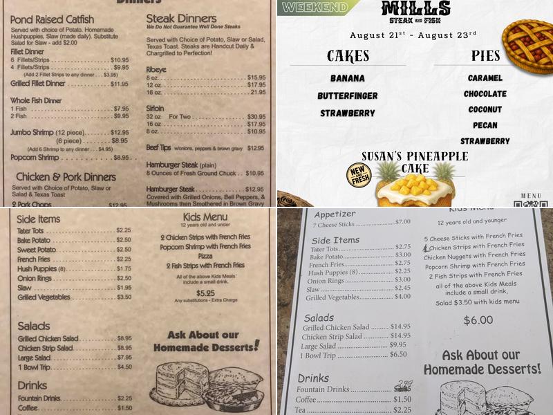 Mills Steak And Fish Menu