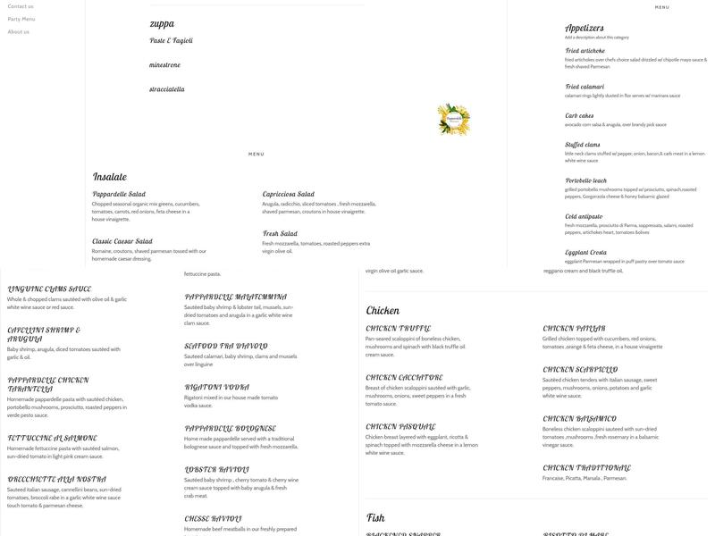 Pappardelle Ristorante Menu