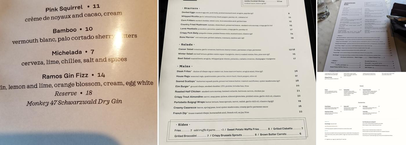 American Elm Menu