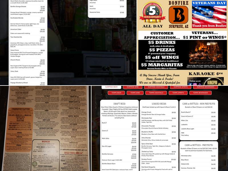 Bonfire Craft Kitchen and Tap House Surprise Menu