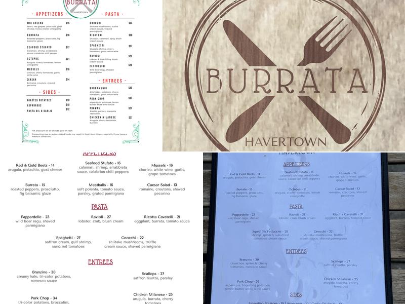 Burrata Havertown Menu