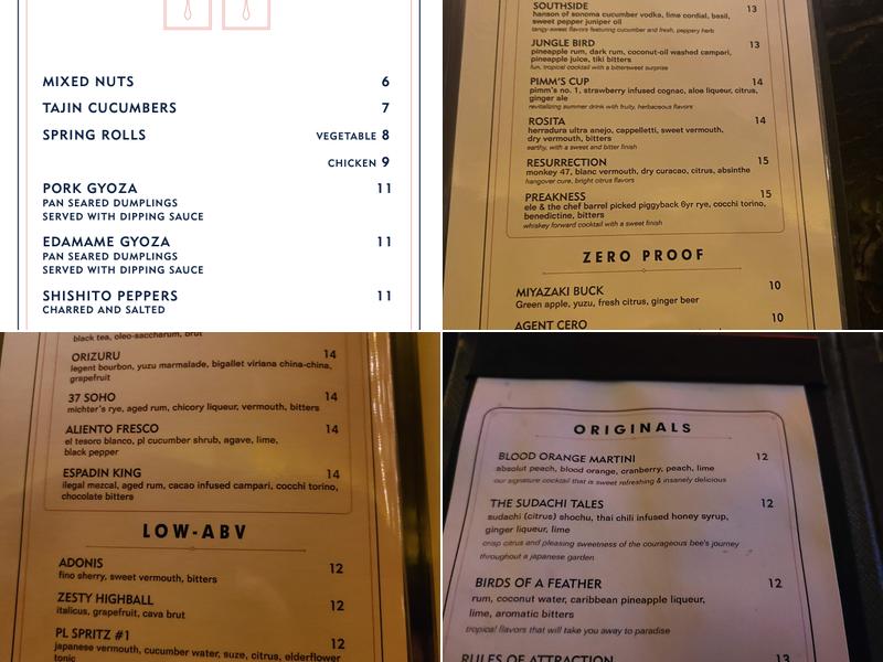 Peacock Lounge Menu