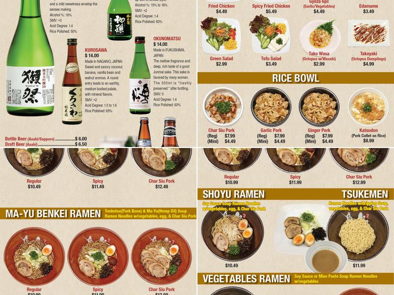 BENKEI Japanese Tonkotsu Ramen Menu